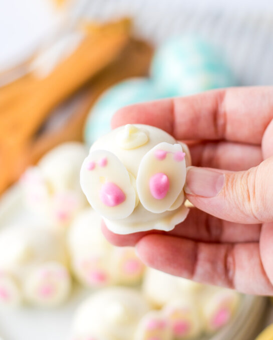 Close-up photo of the finished Bunny Butt Lemon Truffles perfect no‑bake dessert for Easter.