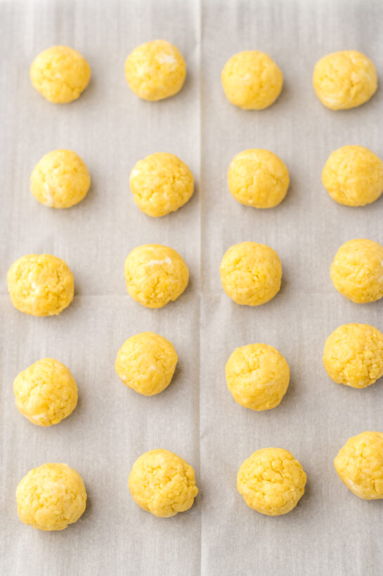 Forming the cake balls for the Ingredients needed to make the bunny butt lemon truffles recipe for Easter.