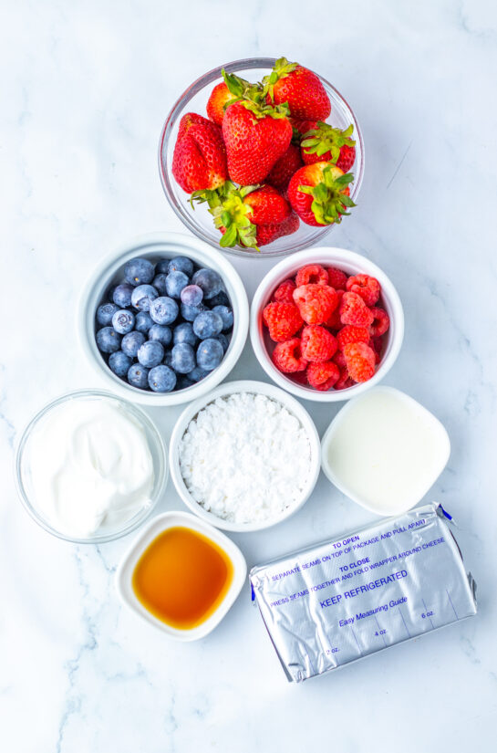 Ingredients needed to make the Berry Cheesecake Salad recipe